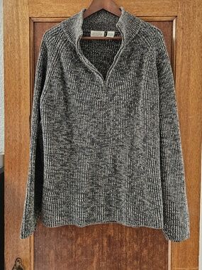 ​St. John’s Bay Marled Ribbed Quarter Zip Sweater Mens XXL 100% Cotton Blue Gray